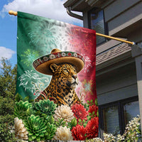 Viva Mexico Independence Day Garden Flag Sombrero Jaguar Mayan Pyramid Fireworks