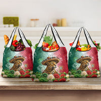 Viva Mexico Independence Day Grocery Bag Sombrero Jaguar Mayan Pyramid Fireworks