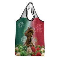 Viva Mexico Independence Day Grocery Bag Sombrero Jaguar Mayan Pyramid Fireworks