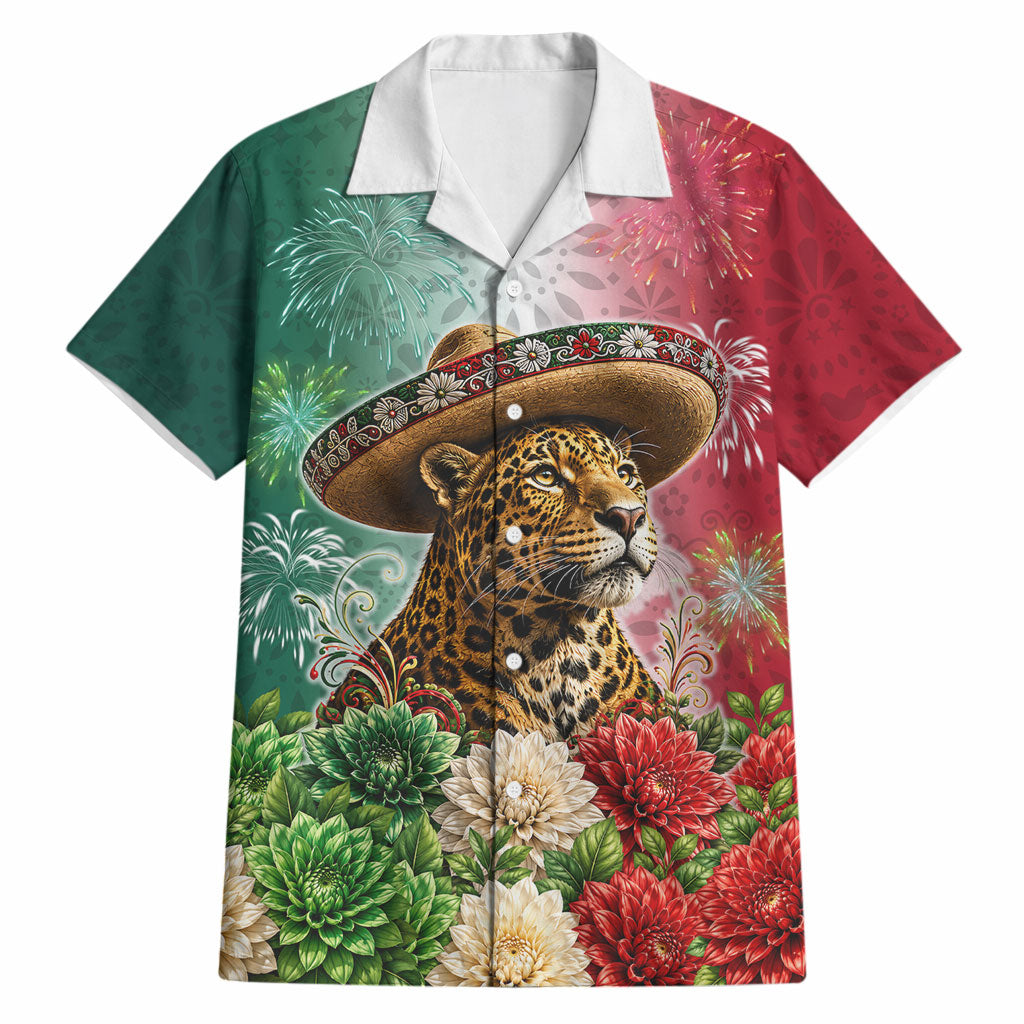 Viva Mexico Independence Day Hawaiian Shirt Sombrero Jaguar Mayan Pyramid Fireworks
