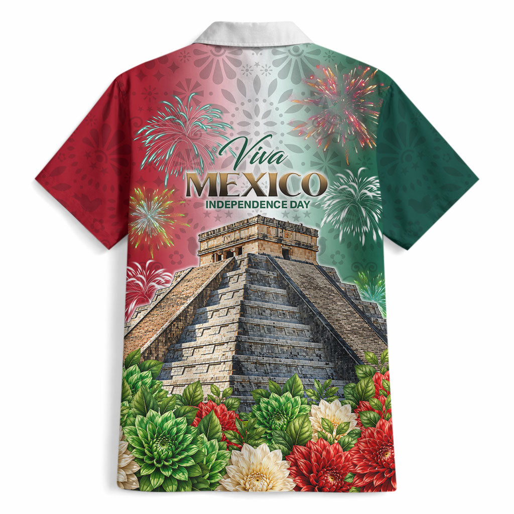 Viva Mexico Independence Day Hawaiian Shirt Sombrero Jaguar Mayan Pyramid Fireworks