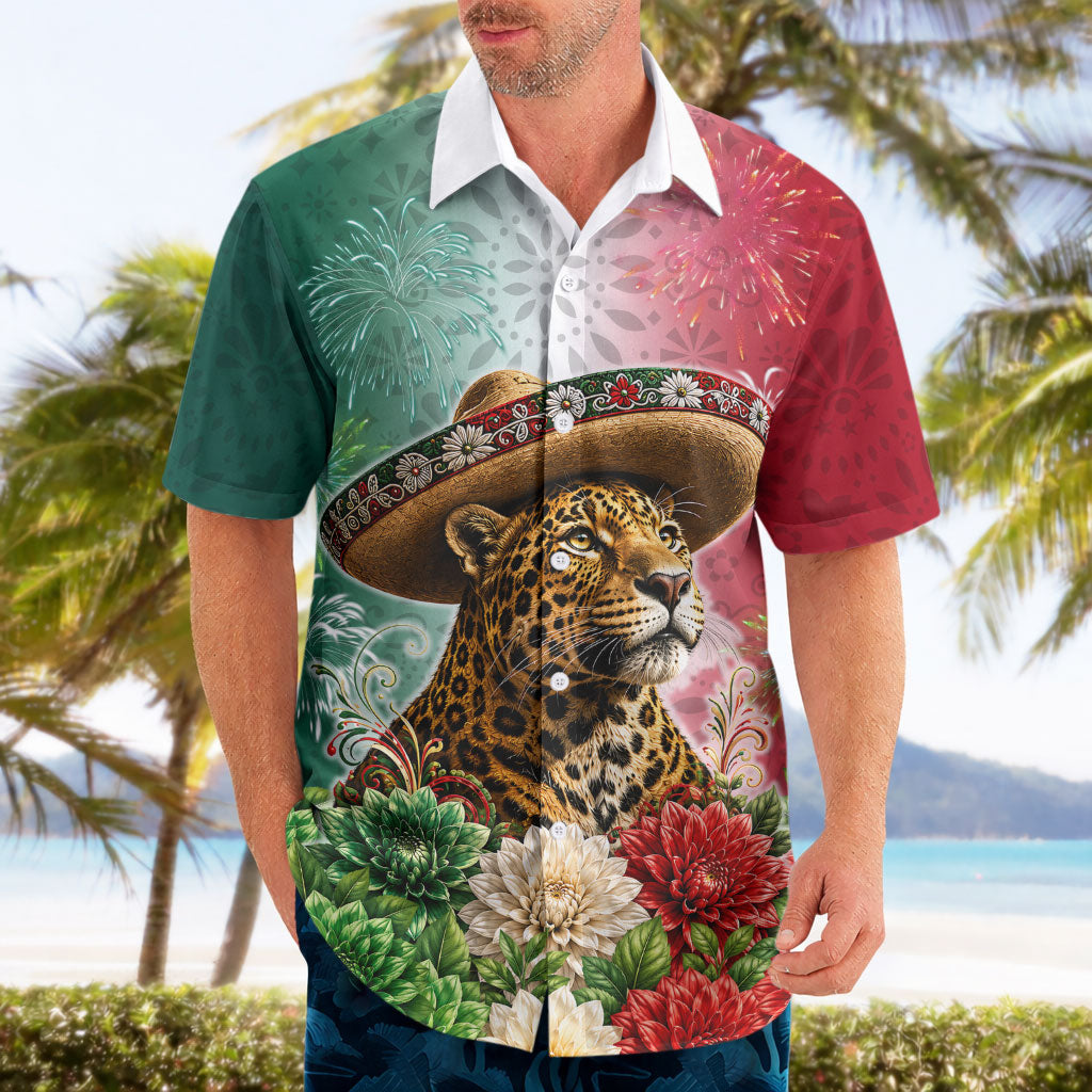 Viva Mexico Independence Day Hawaiian Shirt Sombrero Jaguar Mayan Pyramid Fireworks