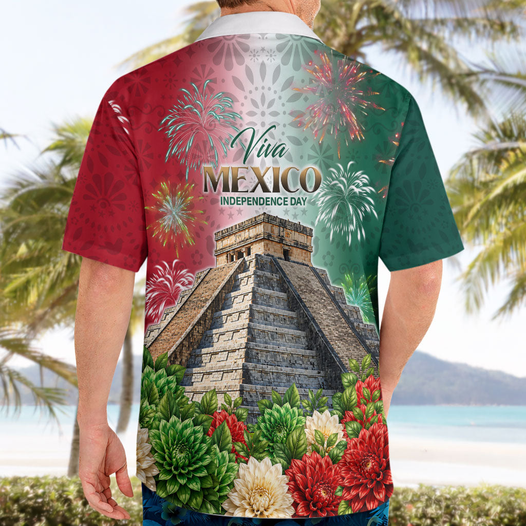 Viva Mexico Independence Day Hawaiian Shirt Sombrero Jaguar Mayan Pyramid Fireworks
