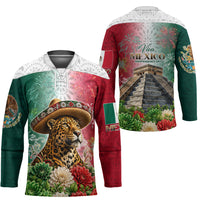 Viva Mexico Independence Day Hockey Jersey Sombrero Jaguar Mayan Pyramid Fireworks