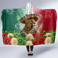 Viva Mexico Independence Day Hooded Blanket Sombrero Jaguar Mayan Pyramid Fireworks