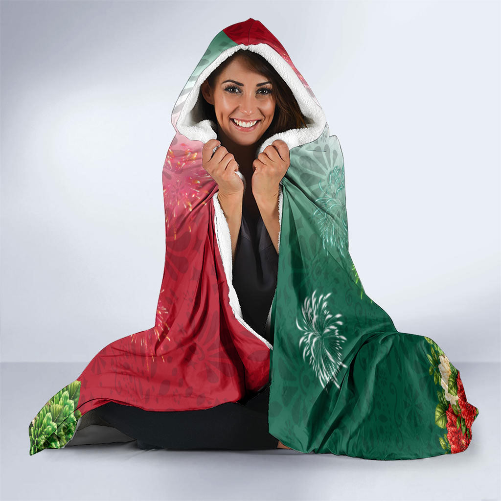 Viva Mexico Independence Day Hooded Blanket Sombrero Jaguar Mayan Pyramid Fireworks