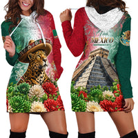 Viva Mexico Independence Day Hoodie Dress Sombrero Jaguar Mayan Pyramid Fireworks