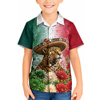 Viva Mexico Independence Day Kid Hawaiian Shirt Sombrero Jaguar Mayan Pyramid Fireworks