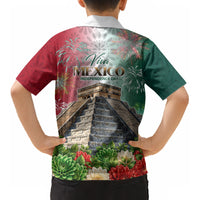 Viva Mexico Independence Day Kid Hawaiian Shirt Sombrero Jaguar Mayan Pyramid Fireworks