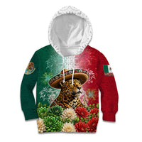 Viva Mexico Independence Day Kid Hoodie Sombrero Jaguar Mayan Pyramid Fireworks