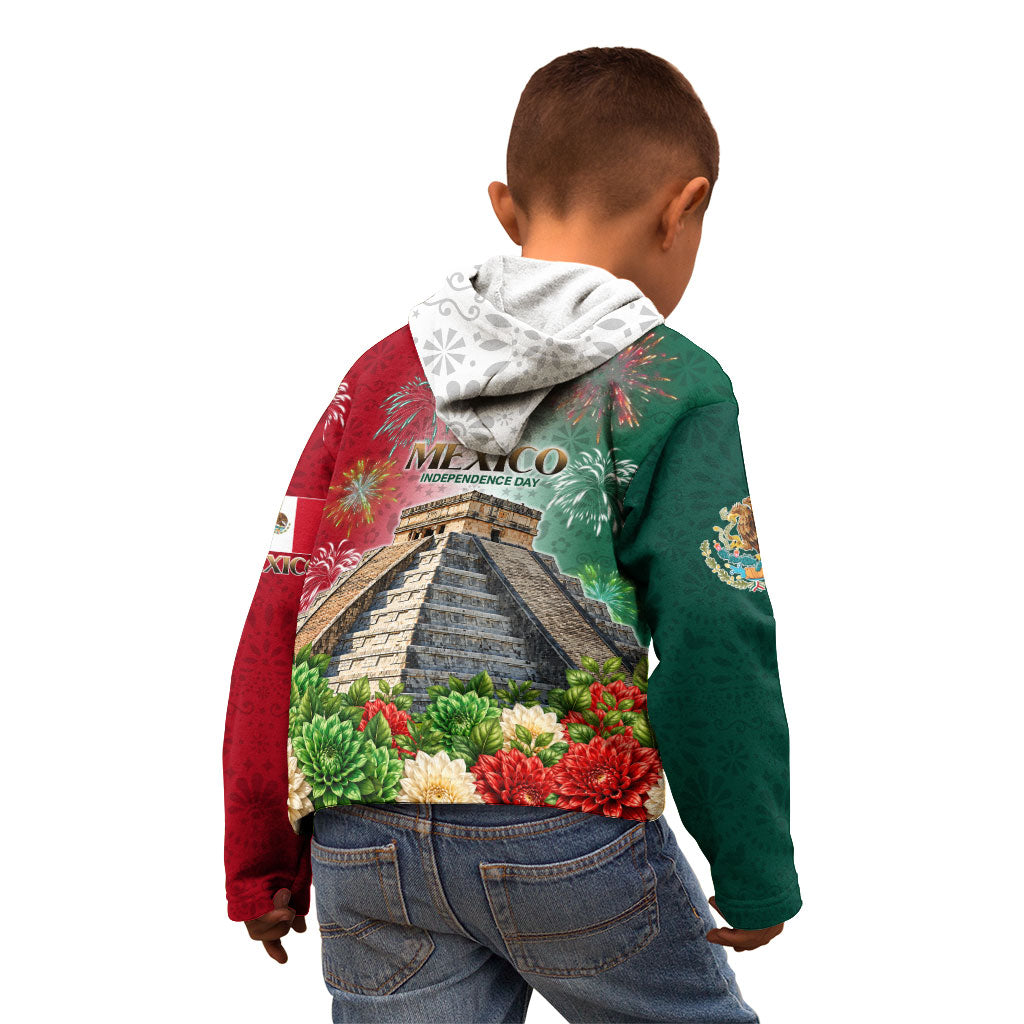 Viva Mexico Independence Day Kid Hoodie Sombrero Jaguar Mayan Pyramid Fireworks
