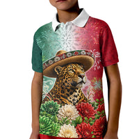 Viva Mexico Independence Day Kid Polo Shirt Sombrero Jaguar Mayan Pyramid Fireworks