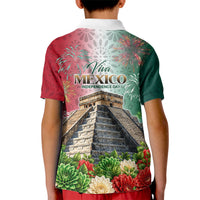 Viva Mexico Independence Day Kid Polo Shirt Sombrero Jaguar Mayan Pyramid Fireworks