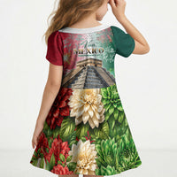 Viva Mexico Independence Day Kid Short Sleeve Dress Sombrero Jaguar Mayan Pyramid Fireworks