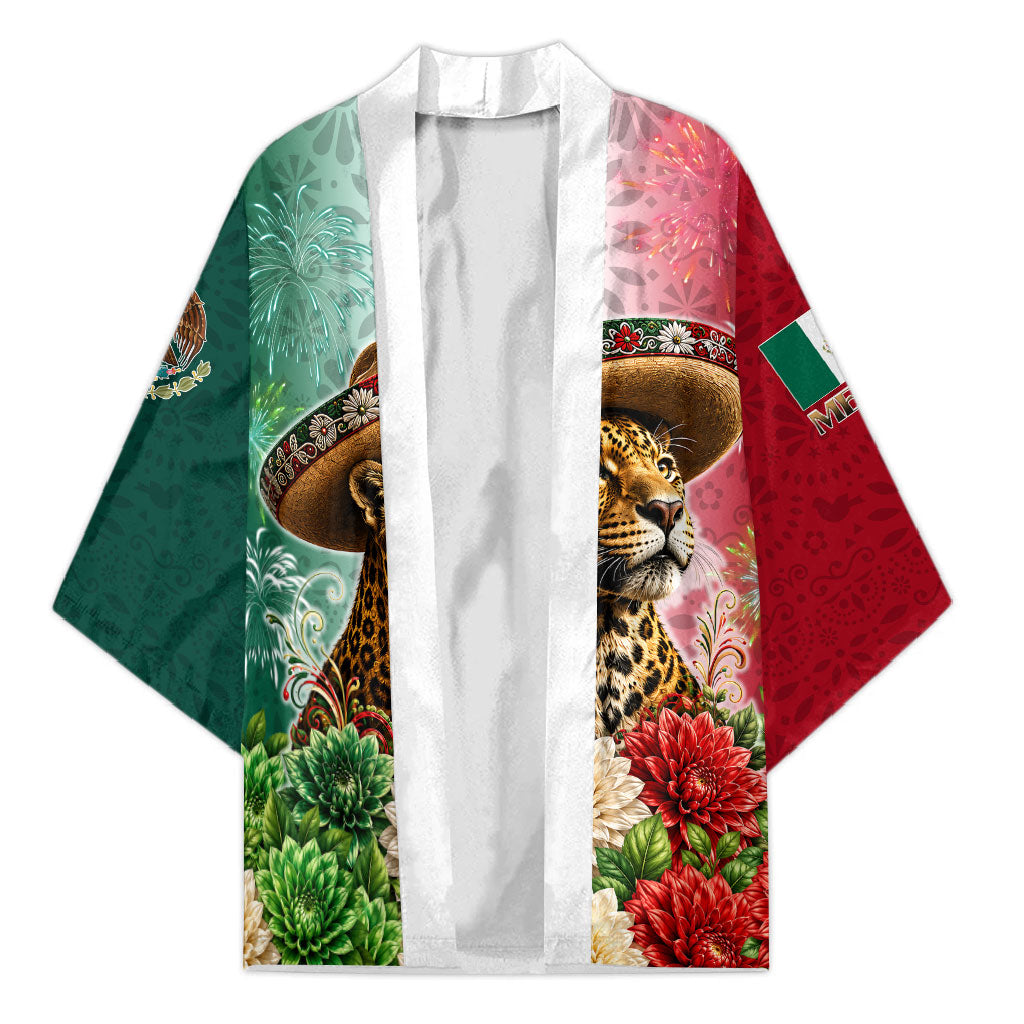 Viva Mexico Independence Day Kimono Sombrero Jaguar Mayan Pyramid Fireworks