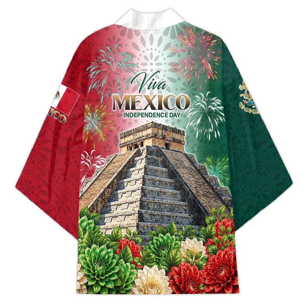 Viva Mexico Independence Day Kimono Sombrero Jaguar Mayan Pyramid Fireworks