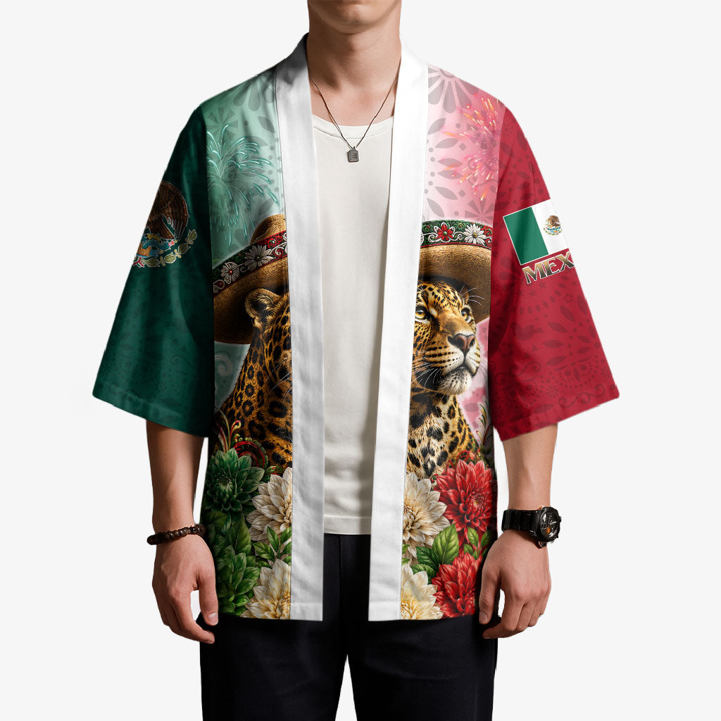 Viva Mexico Independence Day Kimono Sombrero Jaguar Mayan Pyramid Fireworks