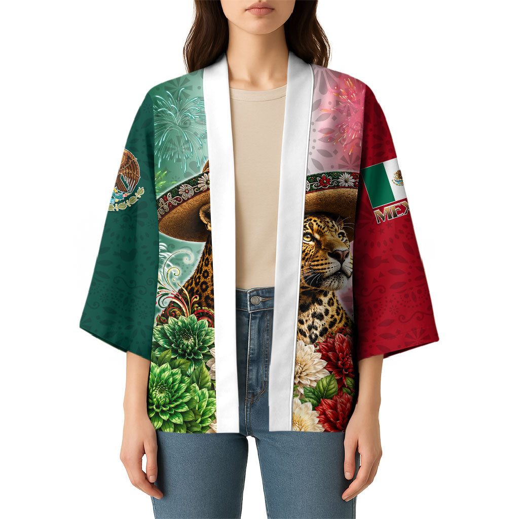 Viva Mexico Independence Day Kimono Sombrero Jaguar Mayan Pyramid Fireworks