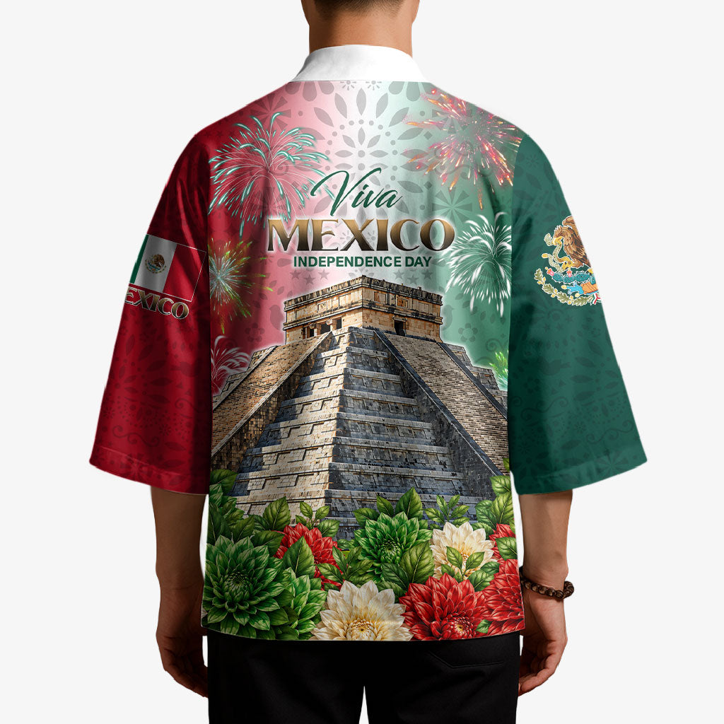 Viva Mexico Independence Day Kimono Sombrero Jaguar Mayan Pyramid Fireworks