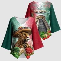 Viva Mexico Independence Day Kimono Sleeve Blouse Sombrero Jaguar Mayan Pyramid Fireworks