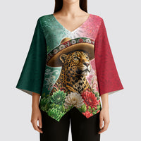 Viva Mexico Independence Day Kimono Sleeve Blouse Sombrero Jaguar Mayan Pyramid Fireworks