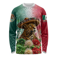 Viva Mexico Independence Day Long Sleeve Shirt Sombrero Jaguar Mayan Pyramid Fireworks