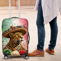 Viva Mexico Independence Day Luggage Cover Sombrero Jaguar Mayan Pyramid Fireworks