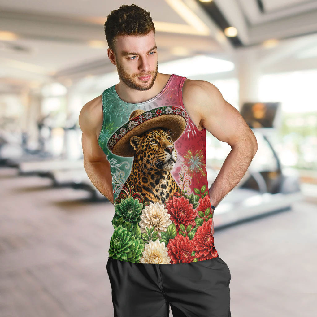Viva Mexico Independence Day Men Tank Top Sombrero Jaguar Mayan Pyramid Fireworks