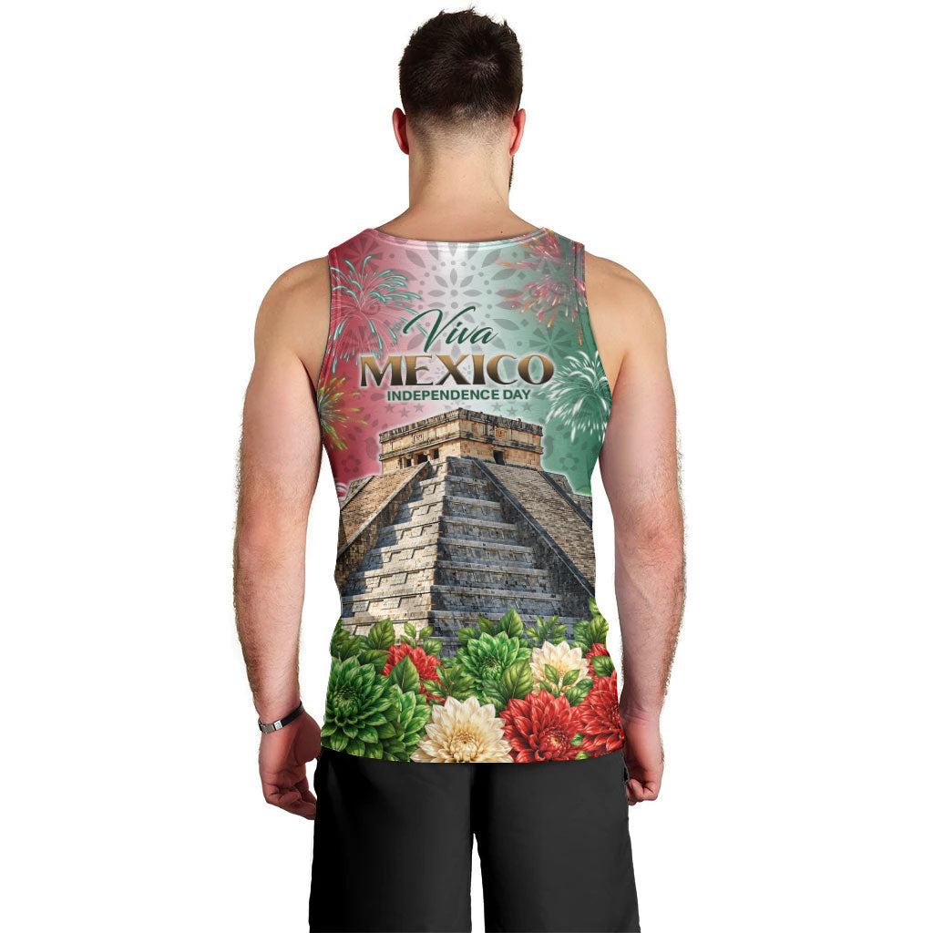 Viva Mexico Independence Day Men Tank Top Sombrero Jaguar Mayan Pyramid Fireworks