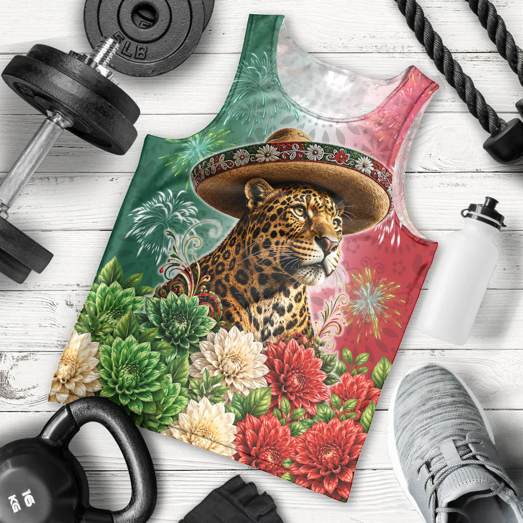 Viva Mexico Independence Day Men Tank Top Sombrero Jaguar Mayan Pyramid Fireworks