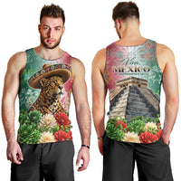 Viva Mexico Independence Day Men Tank Top Sombrero Jaguar Mayan Pyramid Fireworks