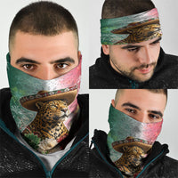 Viva Mexico Independence Day Neck Gaiter Sombrero Jaguar Mayan Pyramid Fireworks