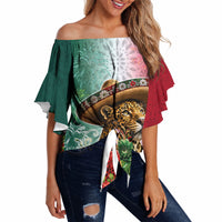 Viva Mexico Independence Day Off Shoulder Wrap Waist Top Sombrero Jaguar Mayan Pyramid Fireworks