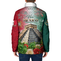 Viva Mexico Independence Day Padded Jacket Sombrero Jaguar Mayan Pyramid Fireworks