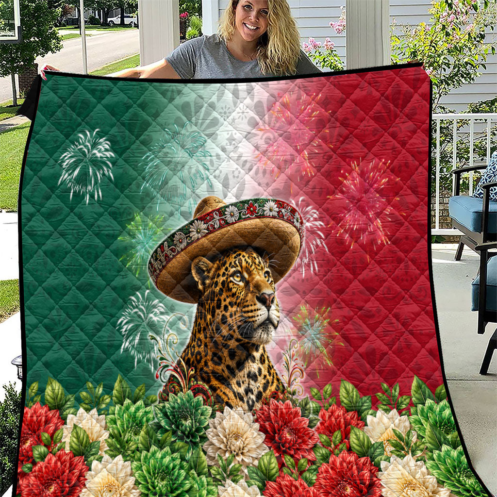 Viva Mexico Independence Day Quilt Sombrero Jaguar Mayan Pyramid Fireworks