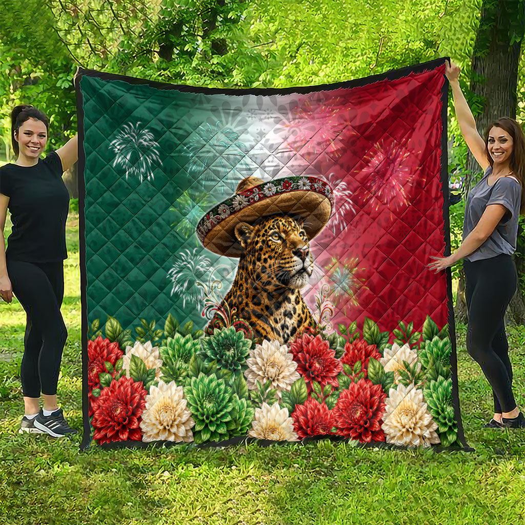 Viva Mexico Independence Day Quilt Sombrero Jaguar Mayan Pyramid Fireworks
