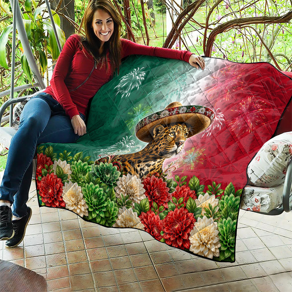 Viva Mexico Independence Day Quilt Sombrero Jaguar Mayan Pyramid Fireworks