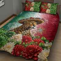 Viva Mexico Independence Day Quilt Bed Set Sombrero Jaguar Mayan Pyramid Fireworks