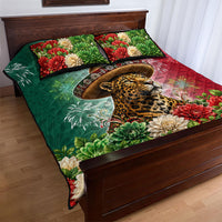 Viva Mexico Independence Day Quilt Bed Set Sombrero Jaguar Mayan Pyramid Fireworks