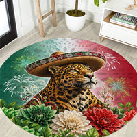 Viva Mexico Independence Day Round Carpet Sombrero Jaguar Mayan Pyramid Fireworks