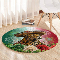 Viva Mexico Independence Day Round Carpet Sombrero Jaguar Mayan Pyramid Fireworks
