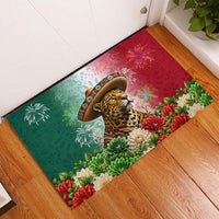 Viva Mexico Independence Day Rubber Doormat Sombrero Jaguar Mayan Pyramid Fireworks