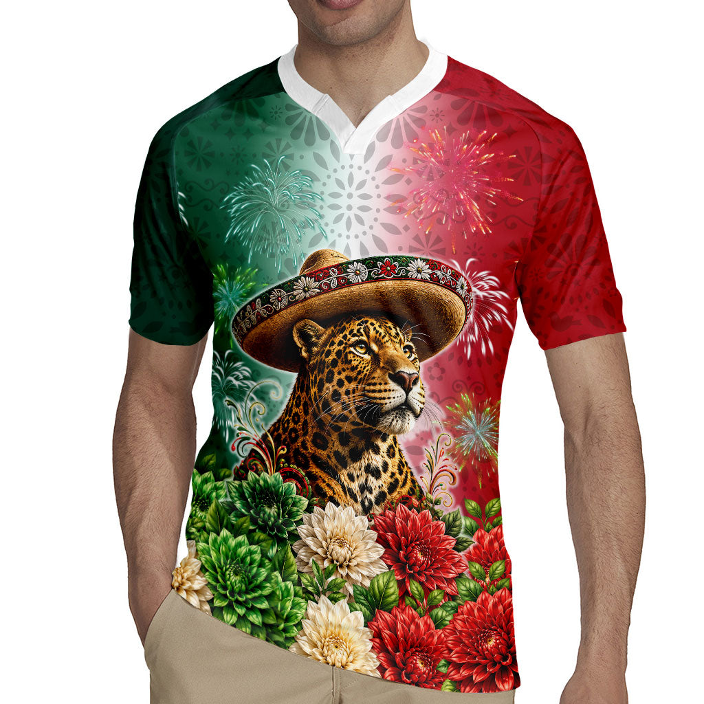 Viva Mexico Independence Day Rugby Jersey Sombrero Jaguar Mayan Pyramid Fireworks