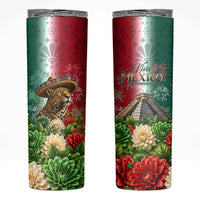 Viva Mexico Independence Day Skinny Tumbler Sombrero Jaguar Mayan Pyramid Fireworks