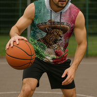Viva Mexico Independence Day Sleeveless Hoodie Sombrero Jaguar Mayan Pyramid Fireworks