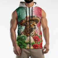 Viva Mexico Independence Day Sleeveless Zip Hoodie Sombrero Jaguar Mayan Pyramid Fireworks