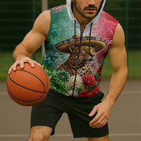 Viva Mexico Independence Day Sleeveless Zip Hoodie Sombrero Jaguar Mayan Pyramid Fireworks
