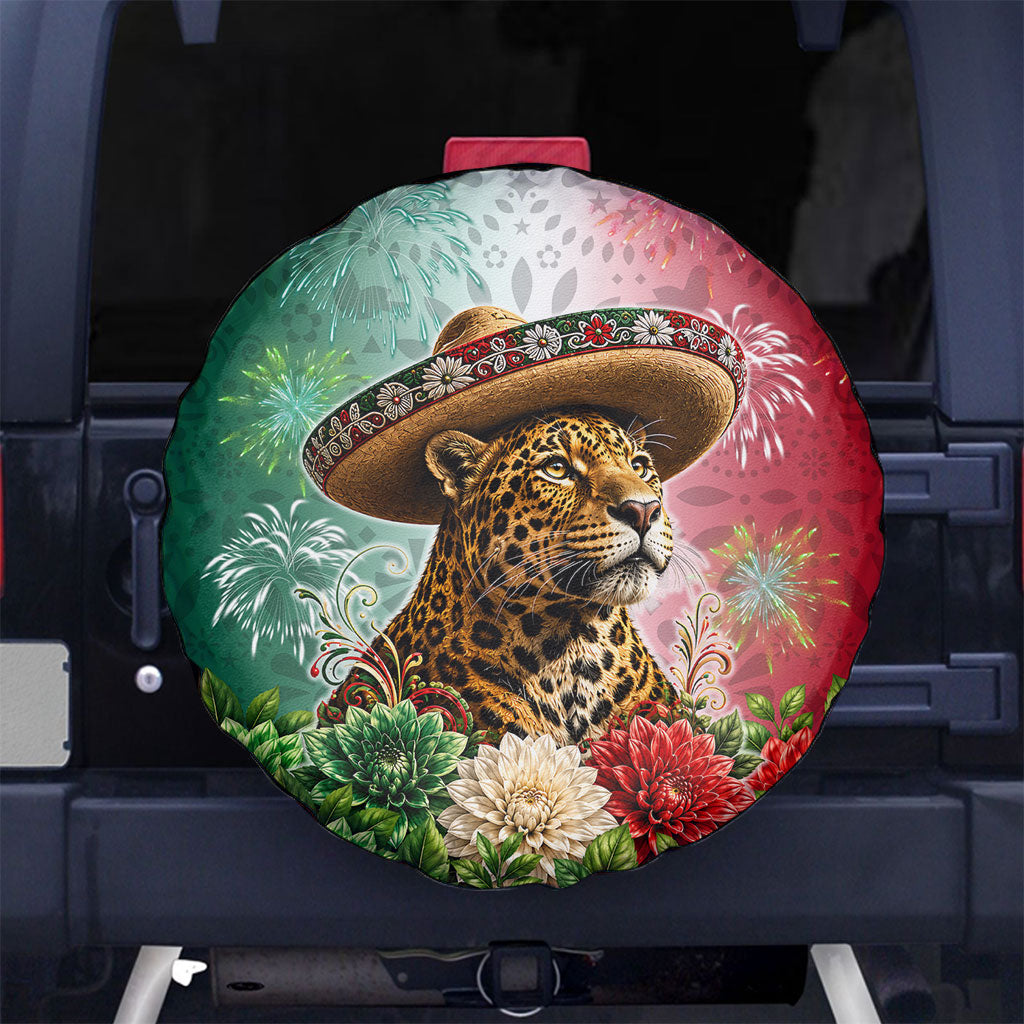 Viva Mexico Independence Day Spare Tire Cover Sombrero Jaguar Mayan Pyramid Fireworks