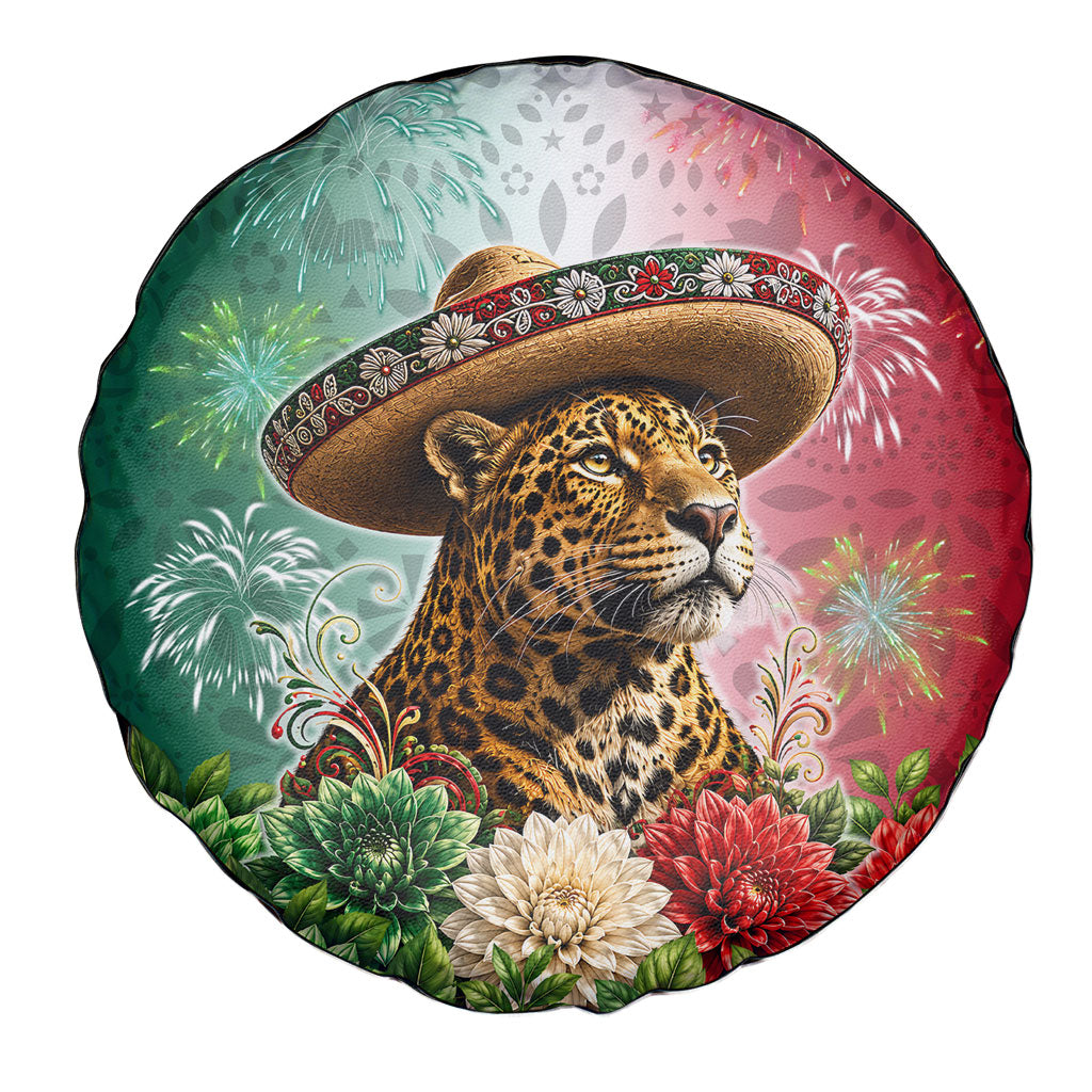 Viva Mexico Independence Day Spare Tire Cover Sombrero Jaguar Mayan Pyramid Fireworks