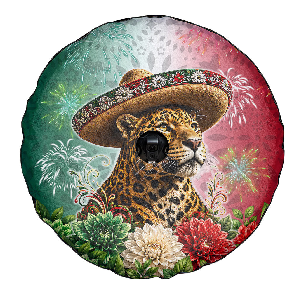 Viva Mexico Independence Day Spare Tire Cover Sombrero Jaguar Mayan Pyramid Fireworks